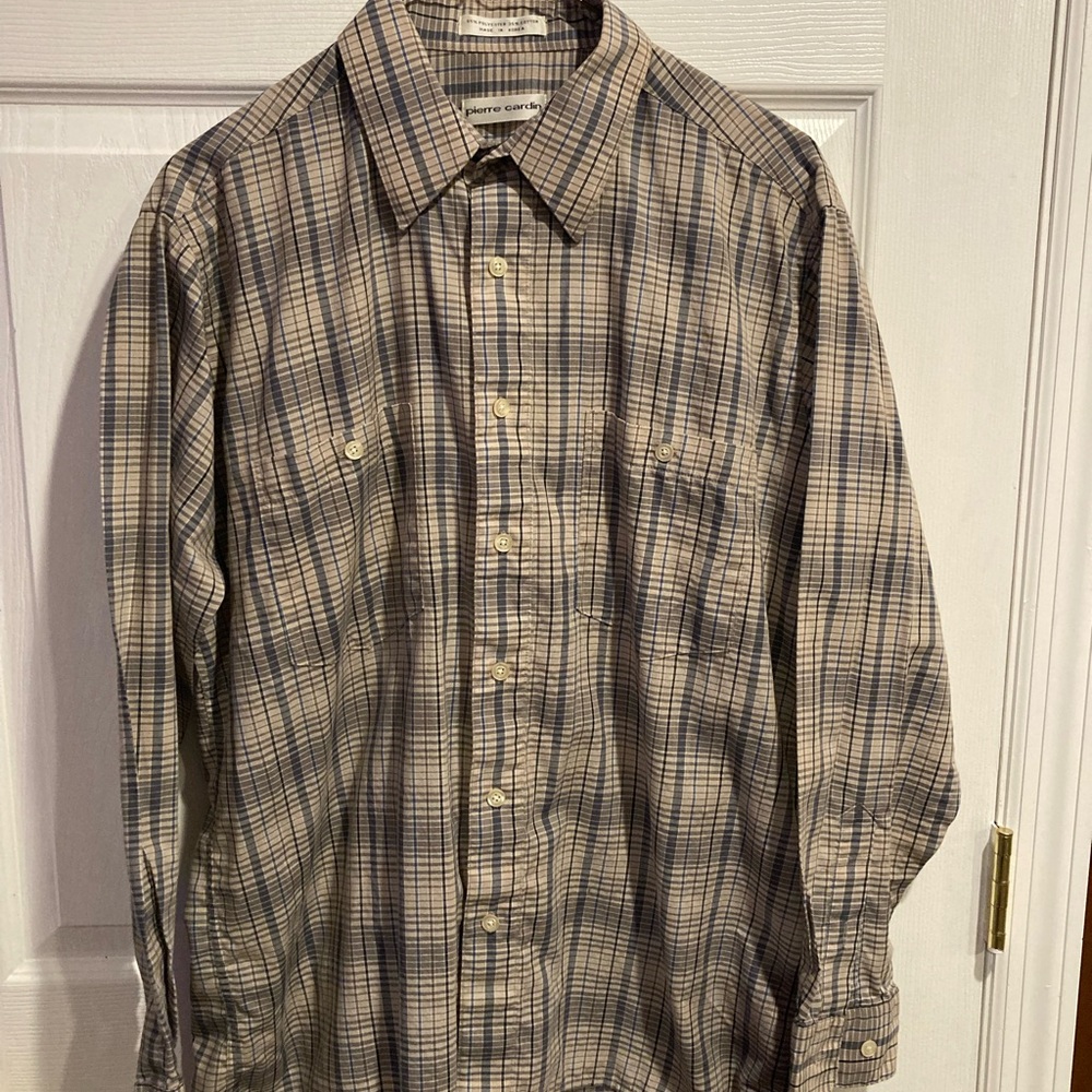 Pierre Cardin Cream and Blue Casual Button Down Shirt